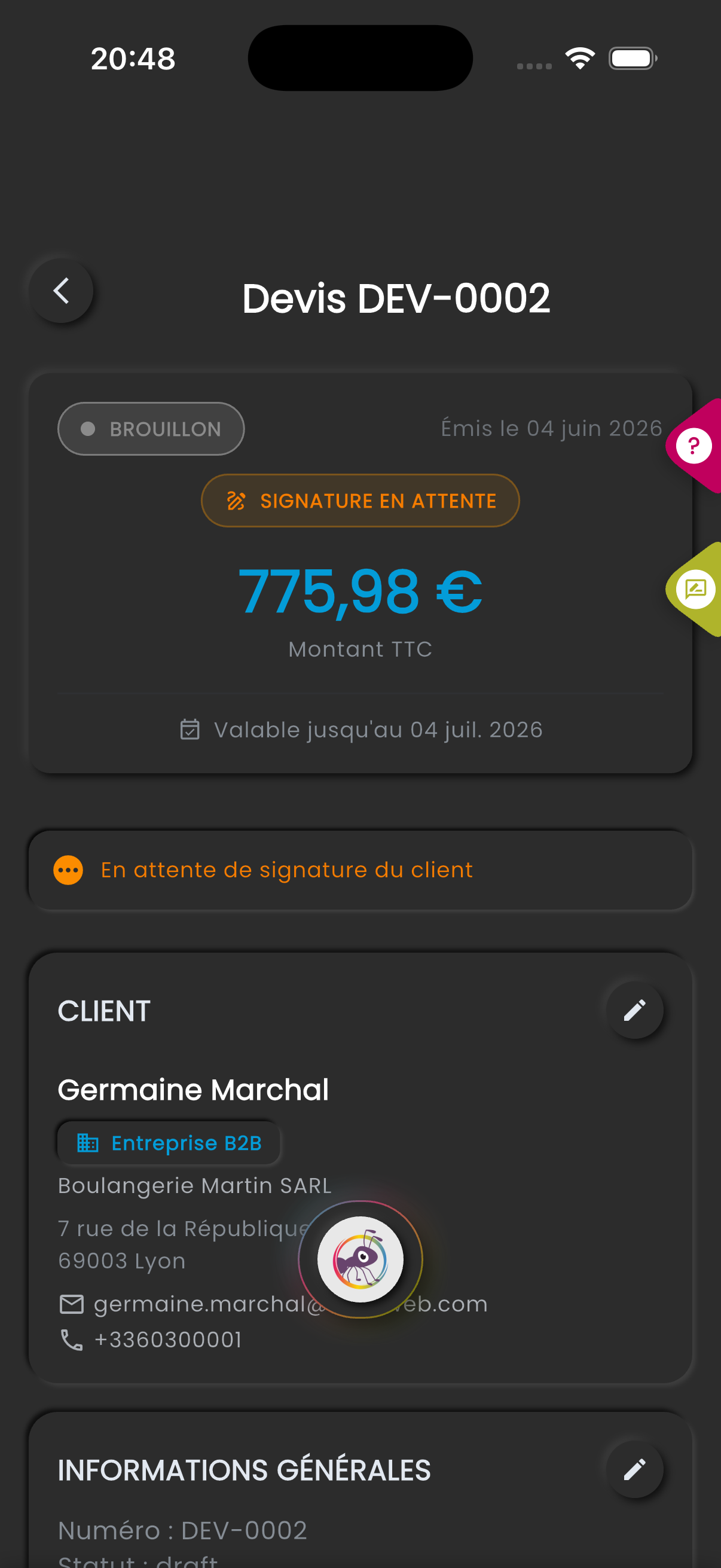 En-tête & statut