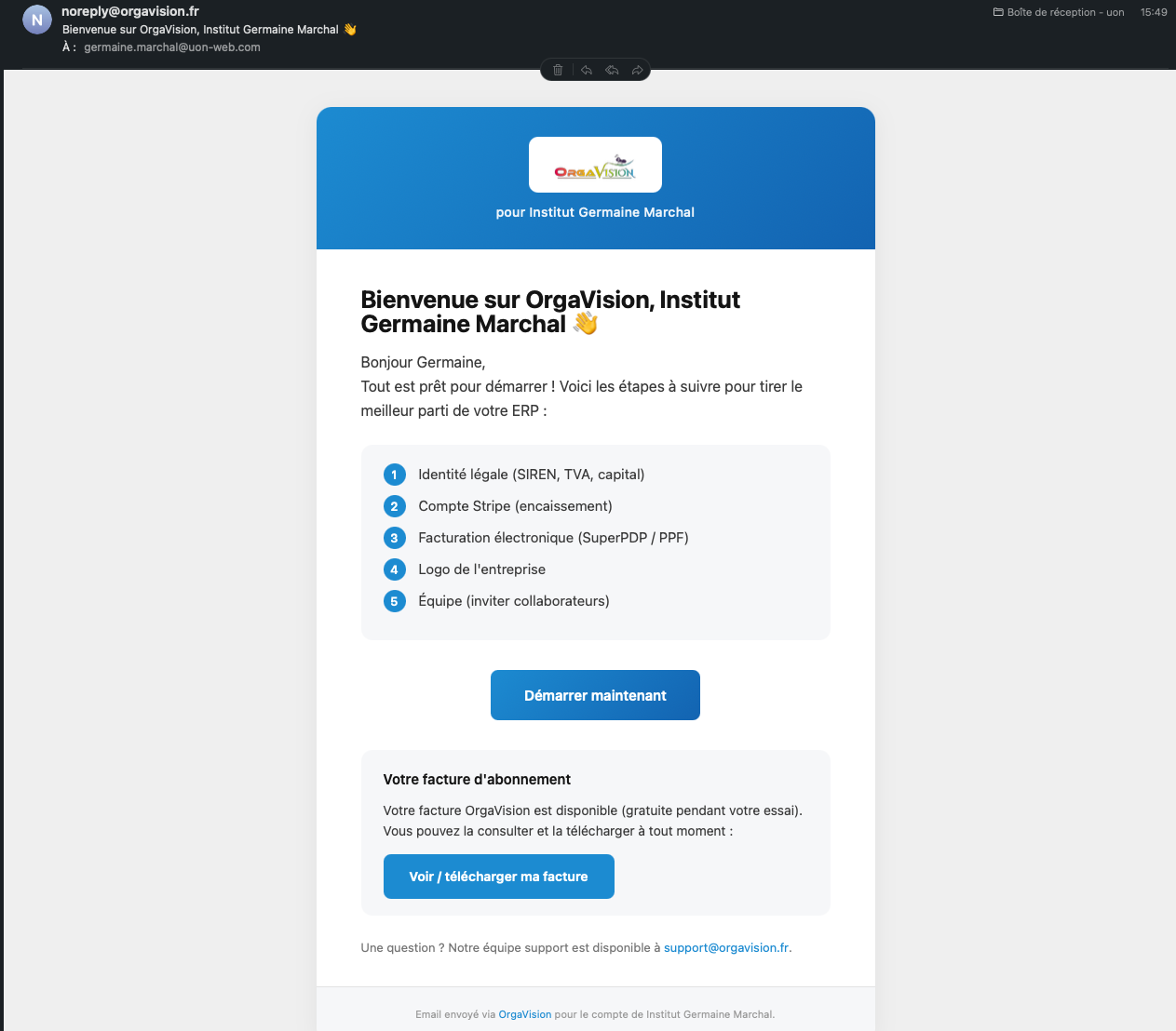 Votre email de bienvenue