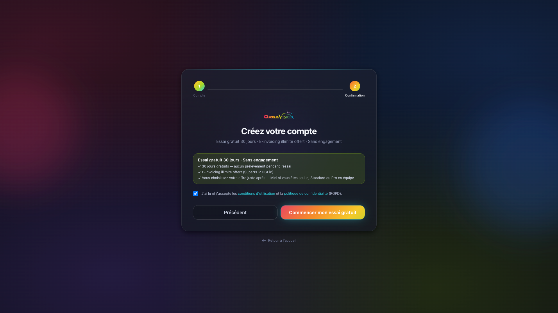 Créer le compte, pas à pas